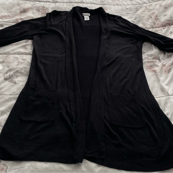 Chico’s black bamboo rayon open front cardigan with pockets, size 1 or M preppy - Picture 7 of 14